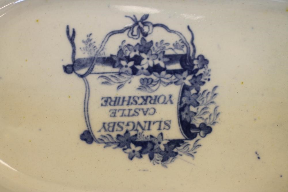 YORKSHIRE INTEREST BLUE AND WHITE PRINTED EARTHENWARE- A "Slingsby Castle" soup tureen and cover of Image