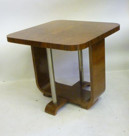 AN ART DECO WALNUT AND STEEL COFFEE TABLE Image