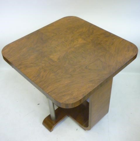 AN ART DECO WALNUT AND STEEL COFFEE TABLE Image