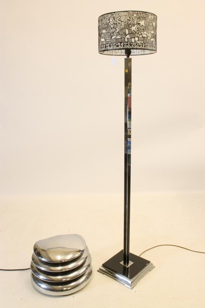 AN ART DECO CHROME AND EBONISED WOOD STANDARD LAMP Image