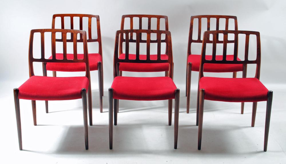 A SET OF SIX NIELS MOLLER CHERRY WOOD DINING CHAIRS Image