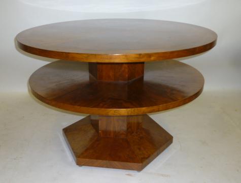 AN ART DECO BURR WALNUT OCCASIONAL TABLE of two tier circular form Image