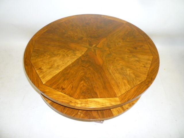 AN ART DECO BURR WALNUT OCCASIONAL TABLE of two tier circular form Image