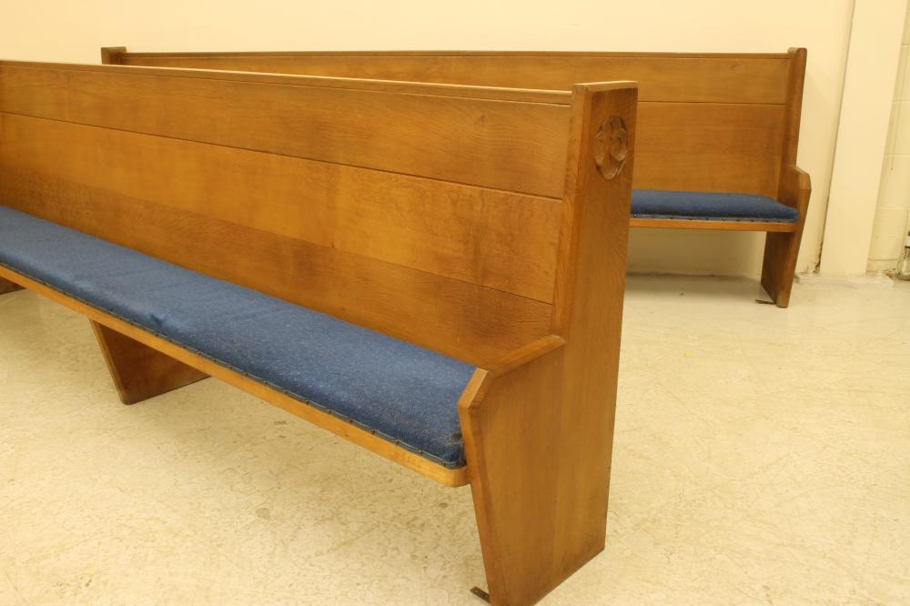 A PAIR OF OAK CHAPEL PEWS by Robert "Mouseman" Thompson Image