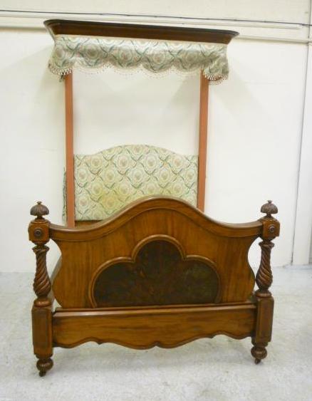 A VICTORIAN MAHOGANY HALF TESTER BEDSTEAD with moulded cornice Image