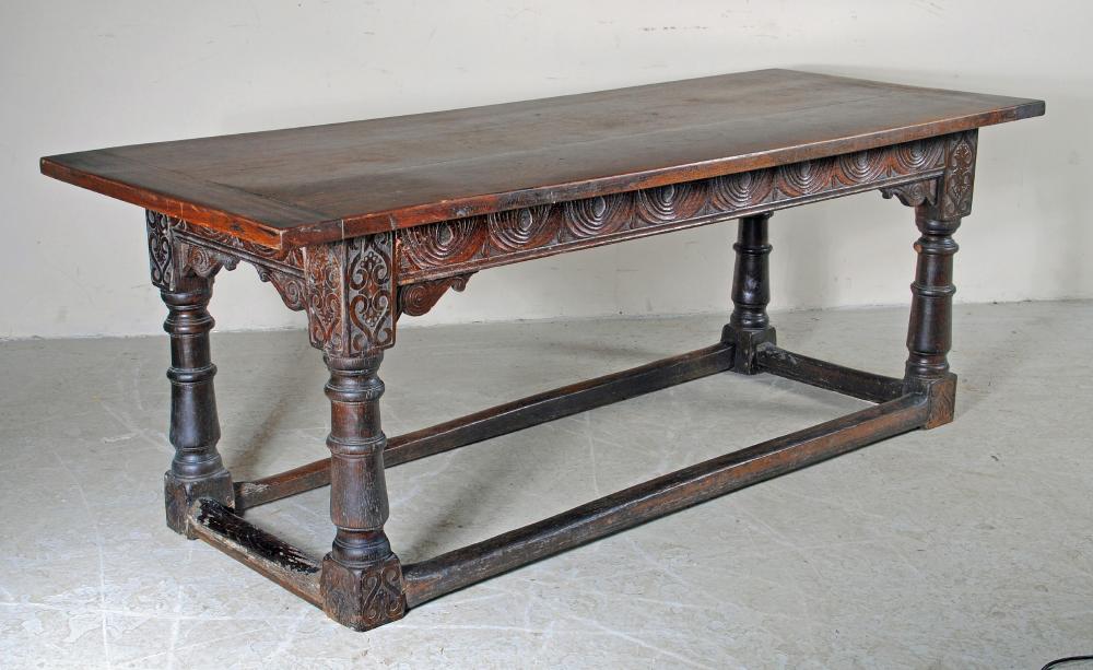 A CHARLES II AND LATER OAK REFECTORY TABLE Image