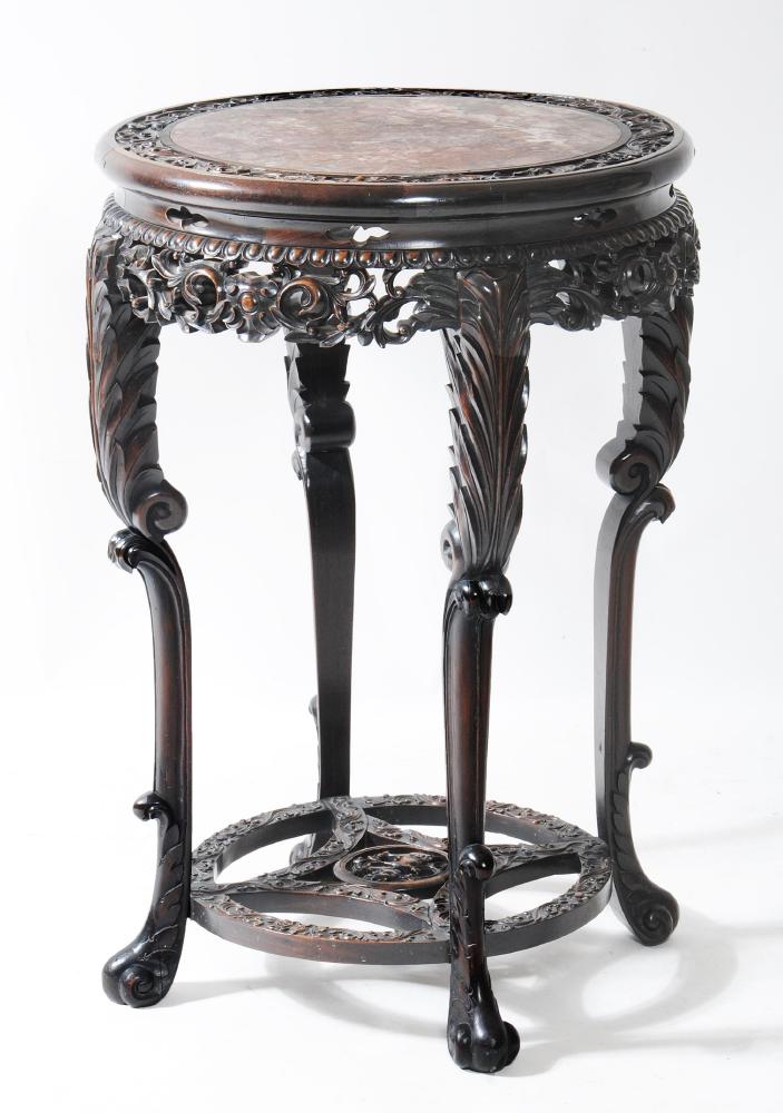 A CHINESE CARVED PADOUK WOOD JARDINIERE STAND Image