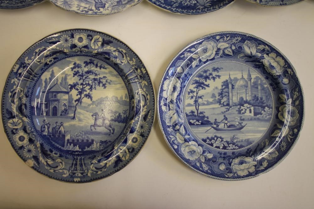 EASTERN SCENES BLUE AND WHITE PRINTED EARTHENWARE- Nine various plates including "Near Bucharest" Image