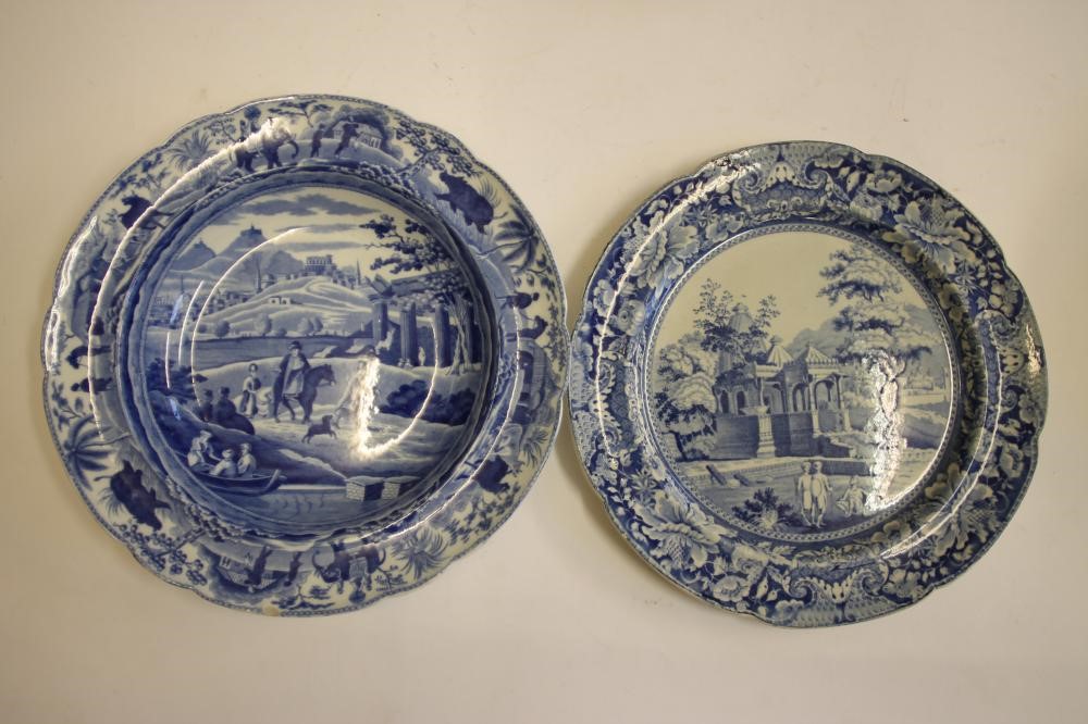 EASTERN SCENES BLUE AND WHITE PRINTED EARTHENWARE- Nine various plates including "Near Bucharest" Image