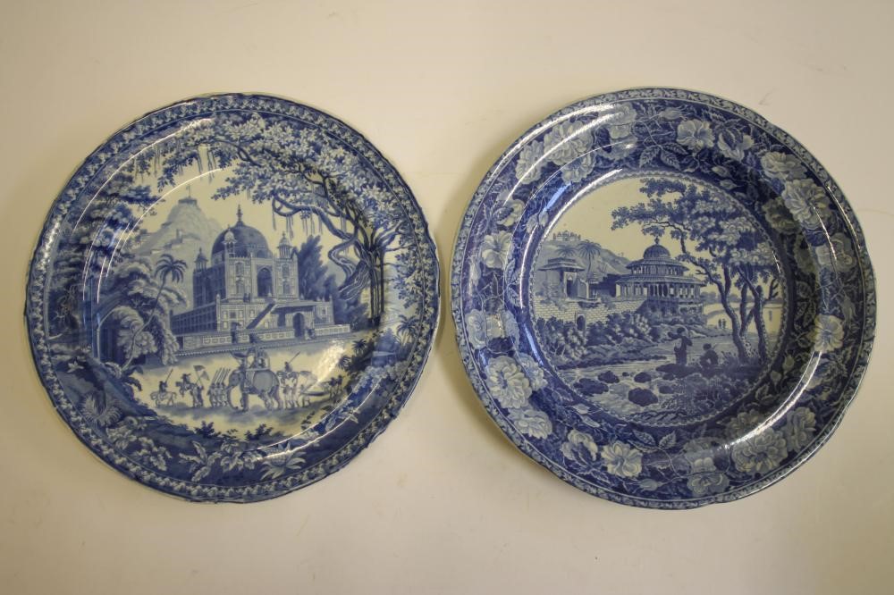 EASTERN SCENES BLUE AND WHITE PRINTED EARTHENWARE- Nine various plates including "Near Bucharest" Image