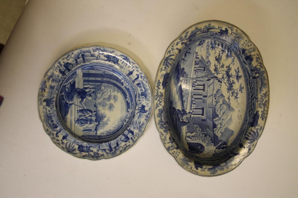 EASTERN SCENES BLUE AND WHITE PRINTED EARTHENWARE- Nine various plates including "Near Bucharest" Image
