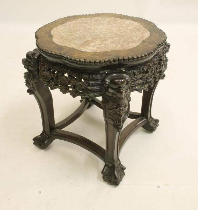 A CHINESE CARVED PADOUK WOOD PLANT STAND Image