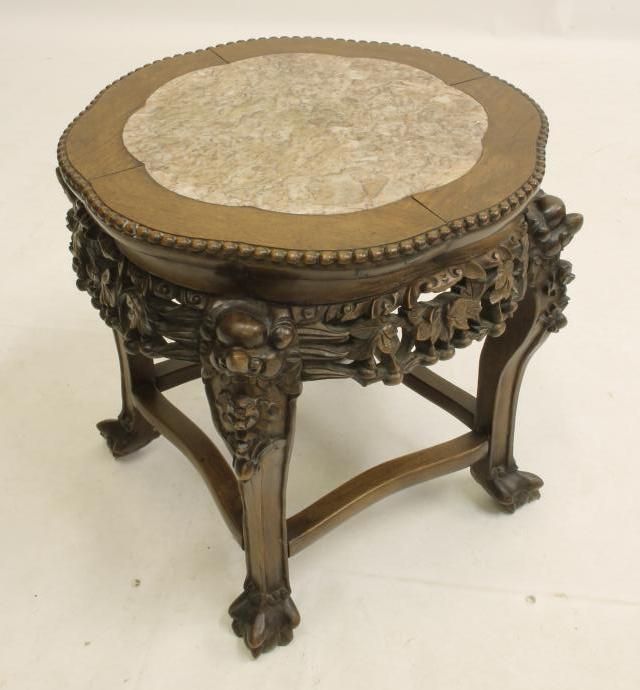 A CHINESE CARVED PADOUK WOOD PLANT STAND Image