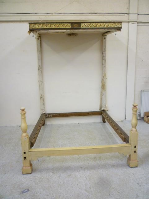 A PAINTED PINE HALF TESTER BEDSTEAD Image
