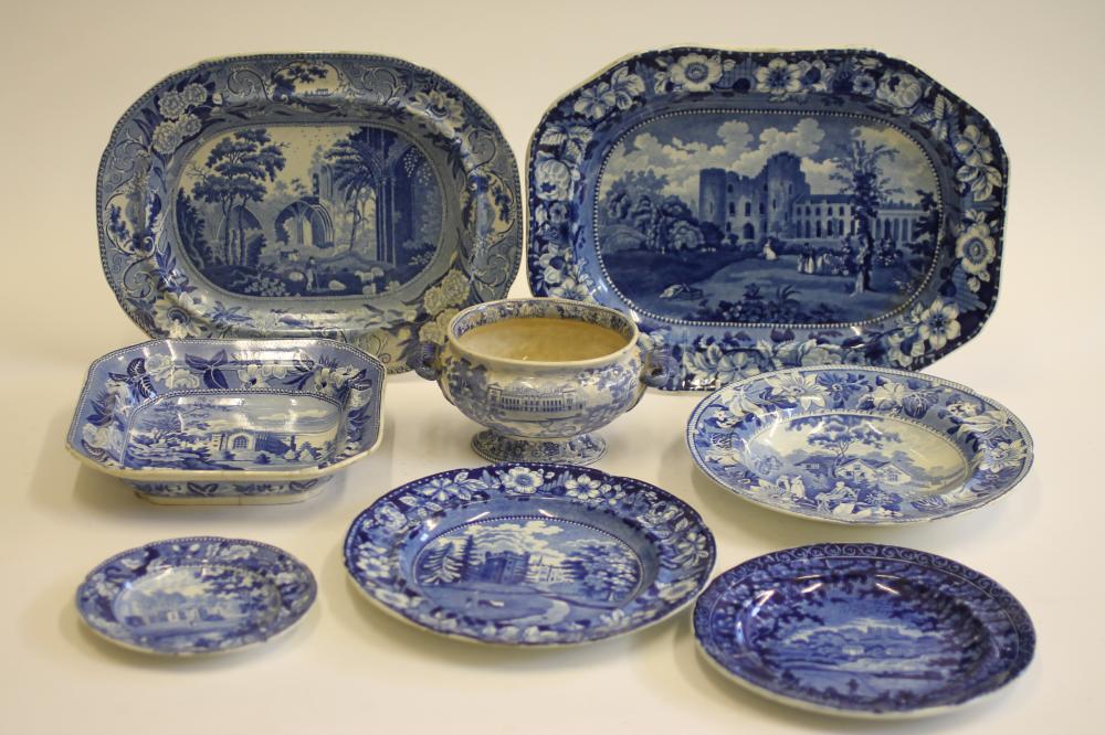 SOUTHERN ENGLAND BLUE AND WHITE PRINTED EARTHENWARE- An Andrew Stevenson "Tunbridge Castle Surry" Image
