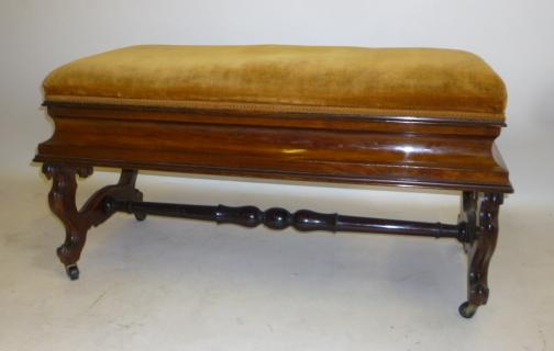 A VICTORIAN WALNUT FRAMED DUET STOOL Image