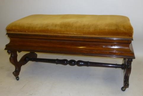 A VICTORIAN WALNUT FRAMED DUET STOOL Image