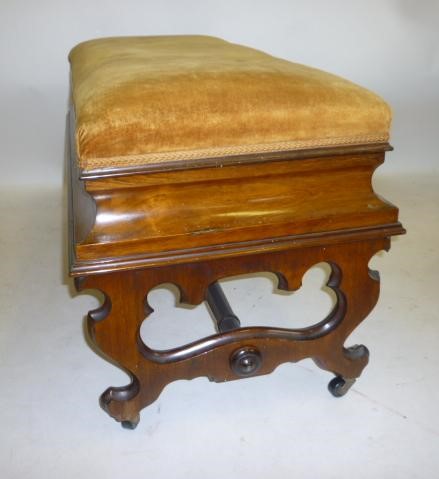 A VICTORIAN WALNUT FRAMED DUET STOOL Image