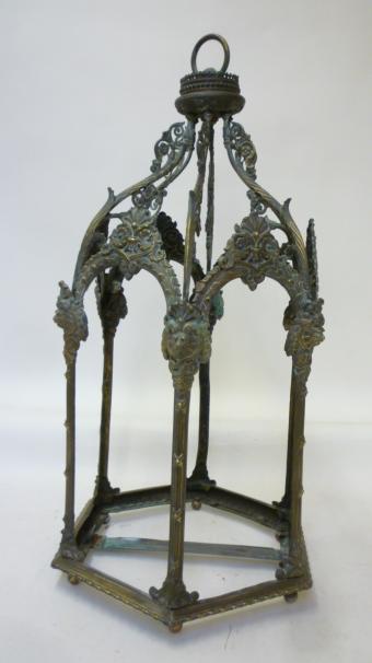 A VICTORIAN BRASS HALL LANTERN of hexagonal form Image