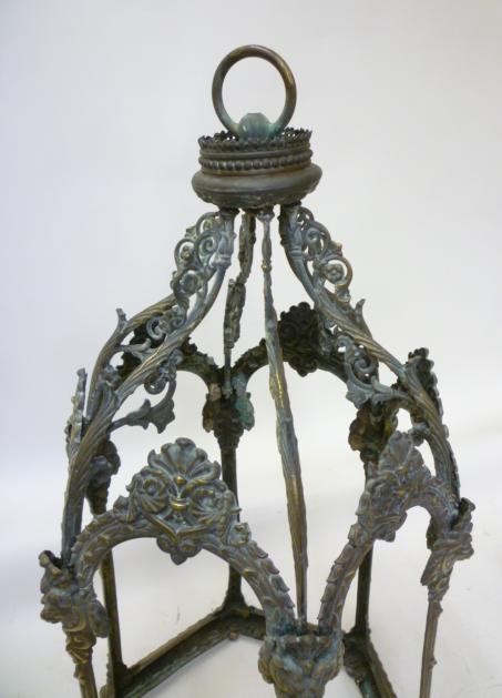 A VICTORIAN BRASS HALL LANTERN of hexagonal form Image