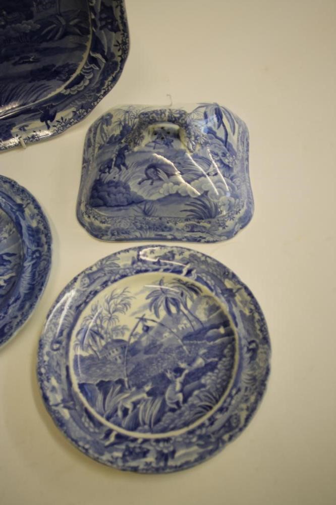 INDIAN SPORTING SERIES BLUE AND WHITE PRINTED EARTHENWARE- A Spode "Chase after a Wolf" soup plate Image