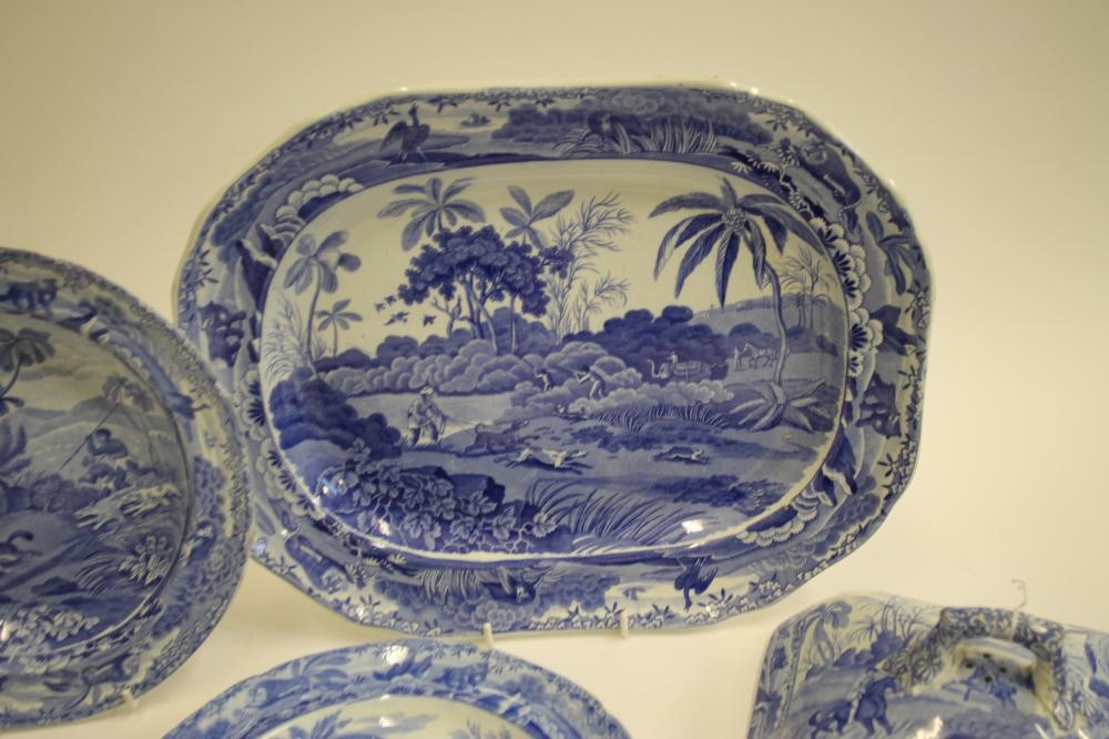 INDIAN SPORTING SERIES BLUE AND WHITE PRINTED EARTHENWARE- A Spode "Chase after a Wolf" soup plate Image