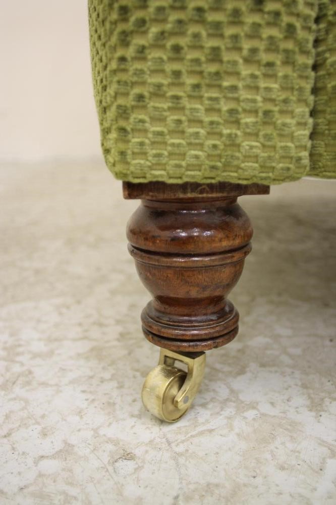 A VICTORIAN WALNUT FRAMED CHESTERFIELD SOFA upholstered in pale green cut chenille Image