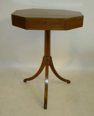 A MAHOGANY TRIPOD STEM TABLE  of canted oblong form with stringing Image
