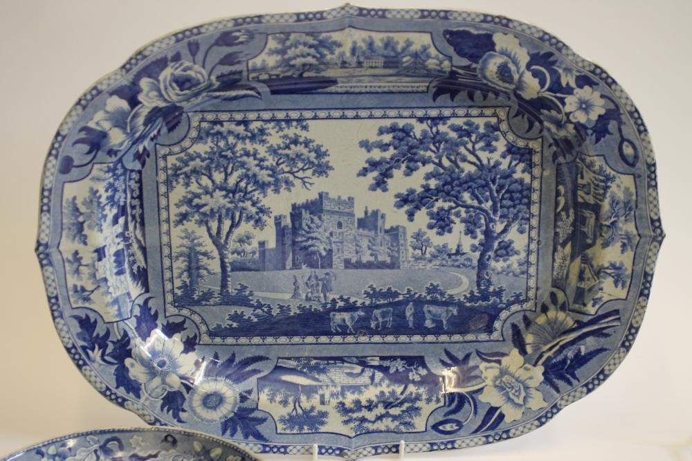 NORTH EAST ENGLAND INTEREST BLUE AND WHITE PRINTED EARTHENWARE- An Enoch Wood "Brancepeth Castle" Image