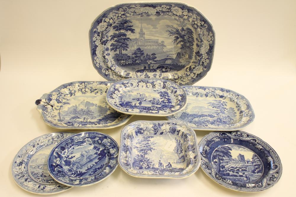 SCOTTISH INTEREST BLUE AND WHITE PRINTED EARTHENWARE- A "Cathedral Church of Glasgow" meat plate of Image