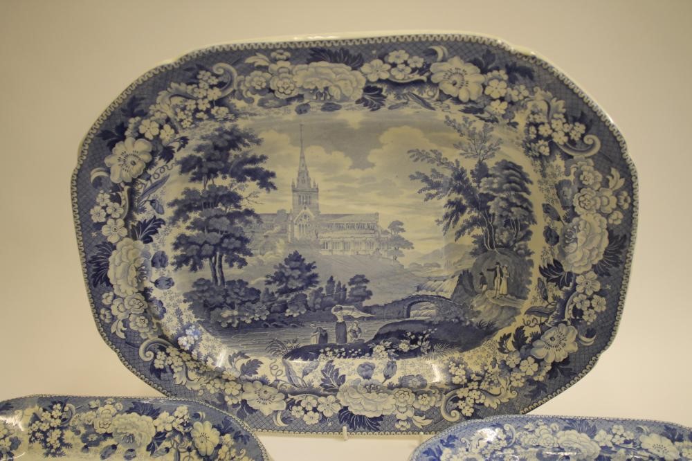 SCOTTISH INTEREST BLUE AND WHITE PRINTED EARTHENWARE- A "Cathedral Church of Glasgow" meat plate of Image