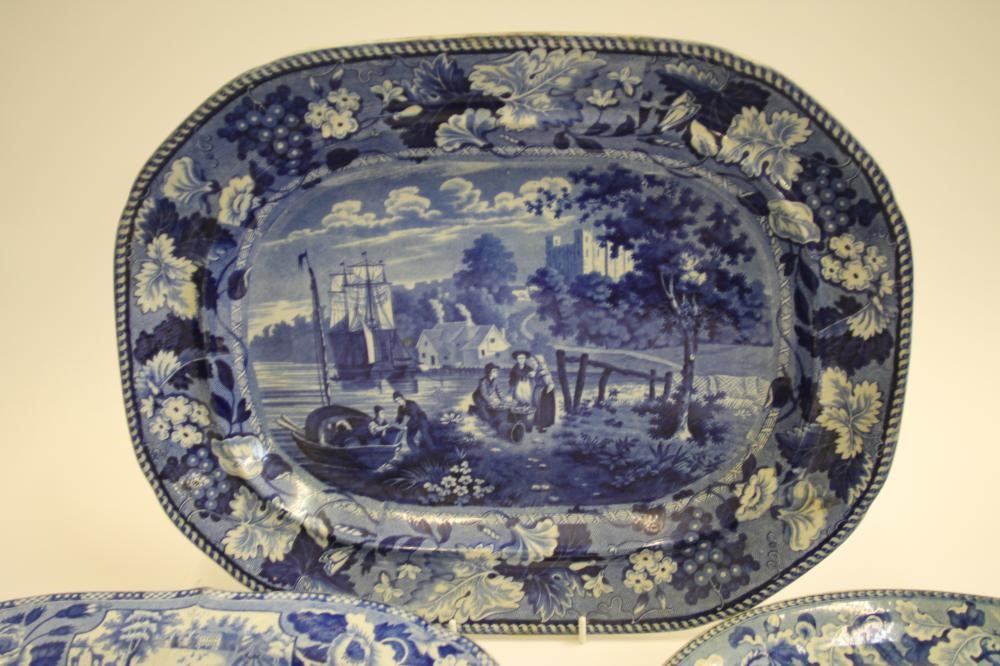 ENGLISH VIEWS BLUE AND WHITE PRINTED EARTHENWARE- An Enoch Wood "Rochester Castle" meat plate of Image