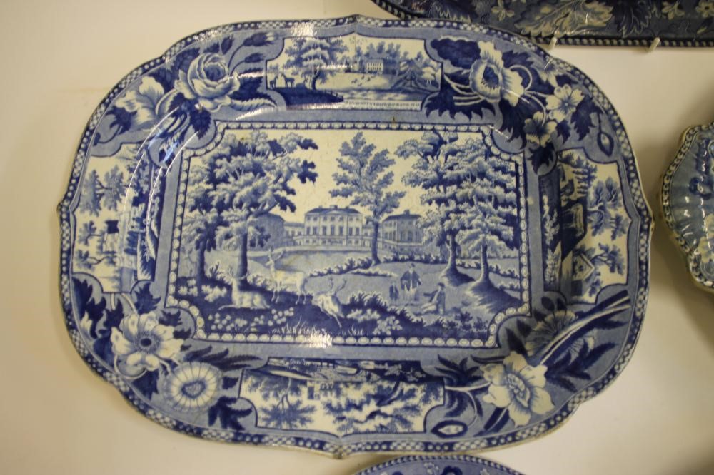 ENGLISH VIEWS BLUE AND WHITE PRINTED EARTHENWARE- An Enoch Wood "Rochester Castle" meat plate of Image