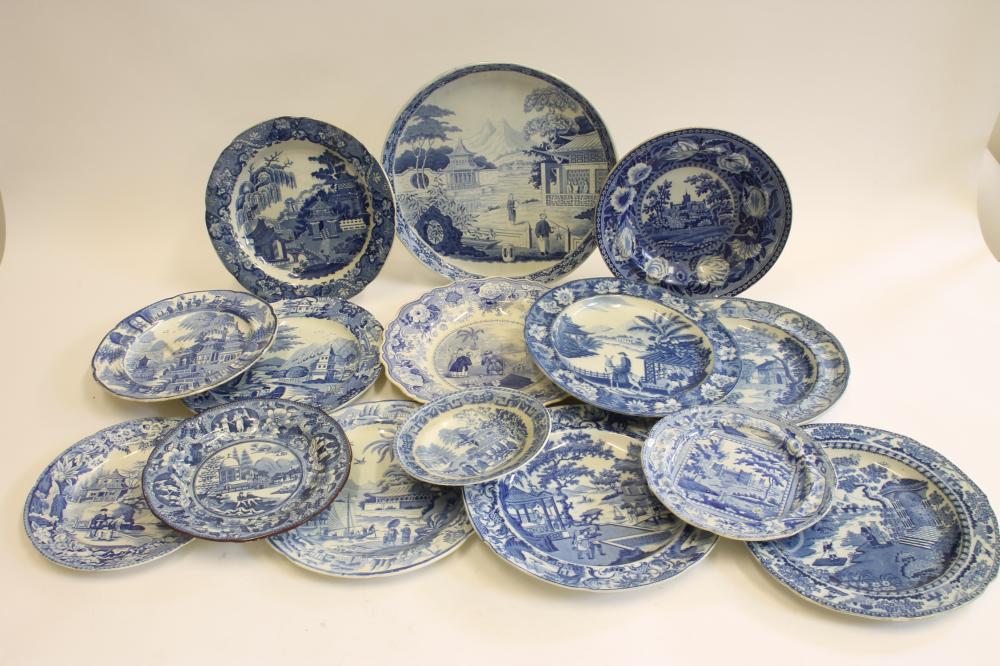 CHINOISERIE BLUE AND WHITE PRINTED EARTHENWARE- A "Tardis" plate Image