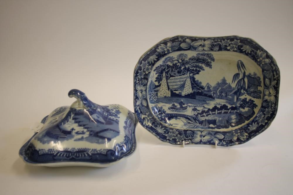 CHINOISERIE BLUE AND WHITE PRINTED EARTHENWARE- A "Tardis" plate Image