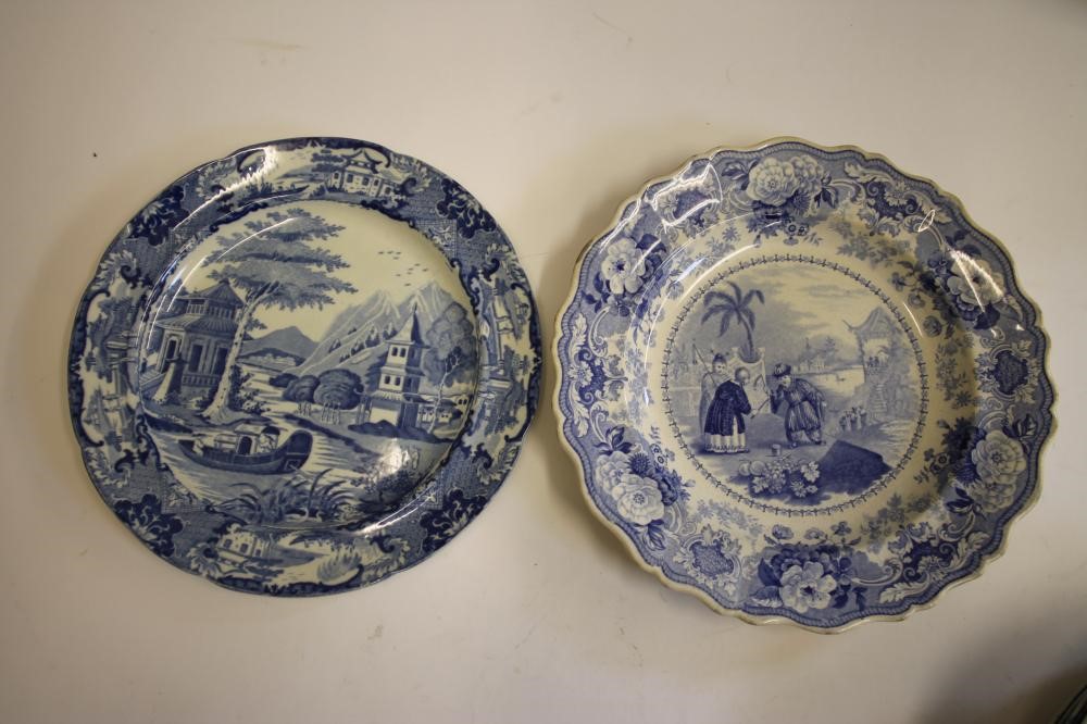 CHINOISERIE BLUE AND WHITE PRINTED EARTHENWARE- A "Tardis" plate Image