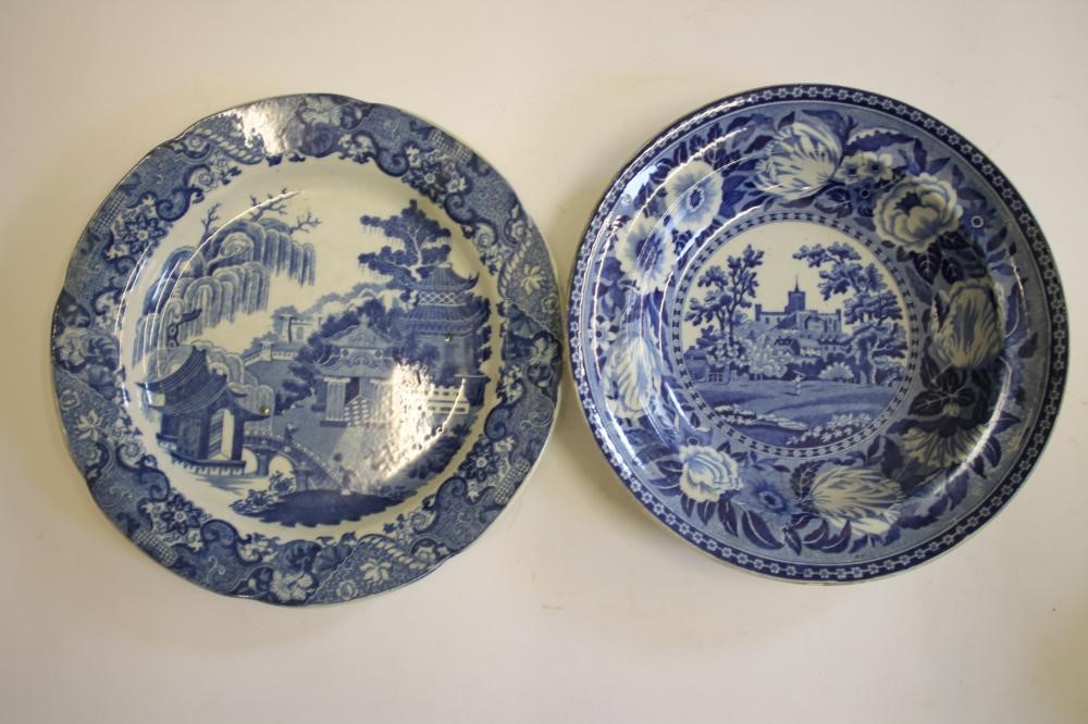 CHINOISERIE BLUE AND WHITE PRINTED EARTHENWARE- A "Tardis" plate Image