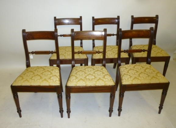 A SET OF SIX REGENCY MAHOGANY DINING CHAIRS with brass stringing Image