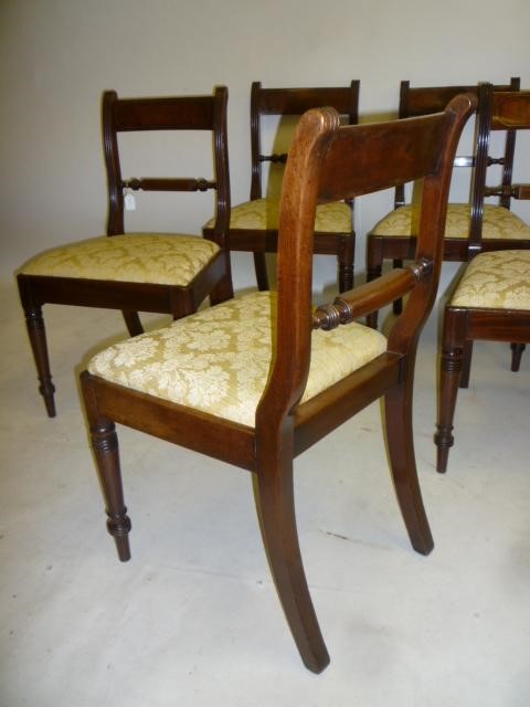 A SET OF SIX REGENCY MAHOGANY DINING CHAIRS with brass stringing Image