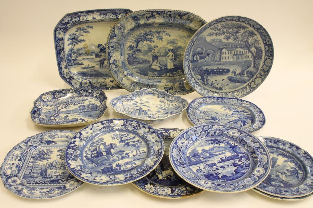 ENGLISH SCENERY BLUE AND WHITE PRINTED EARTHENWARE- A "Native" stand Image