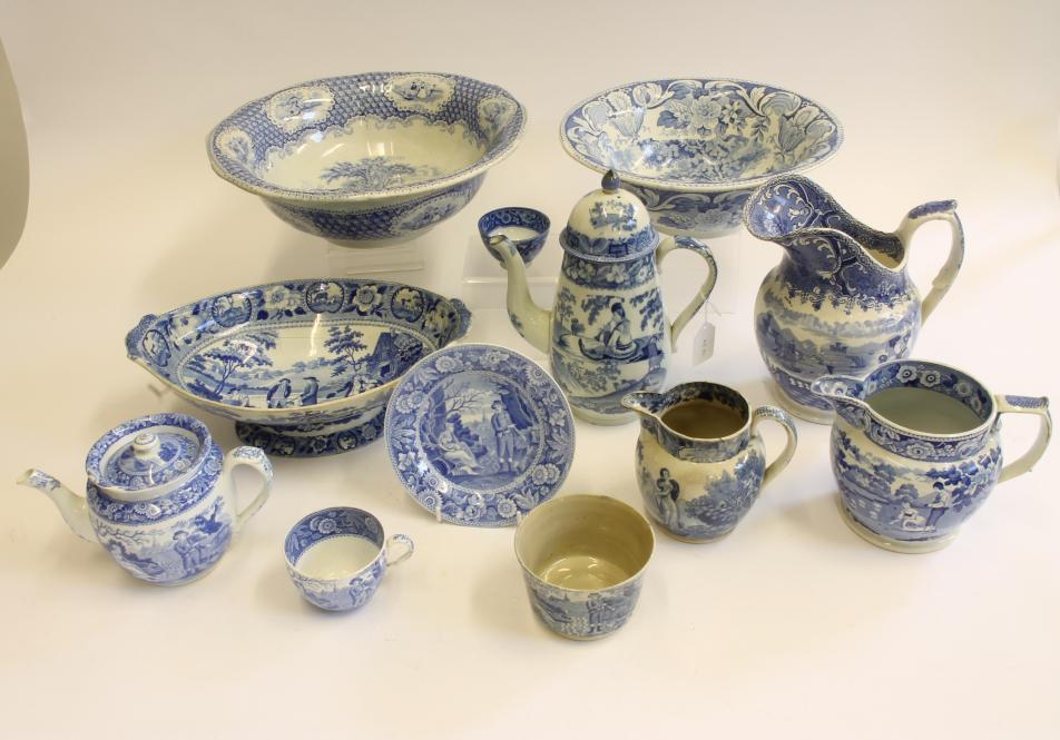 FIGURAL SUBJECTS BLUE AND WHITE PRINTED EARTHENWARE- A "Beemaster" low pedestal oval dish Image