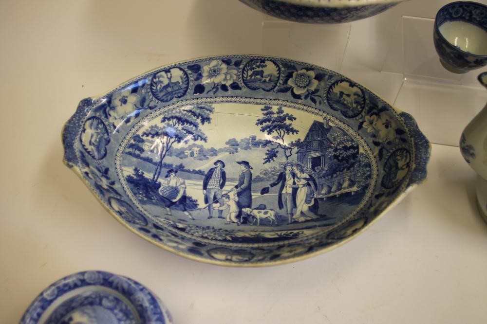 FIGURAL SUBJECTS BLUE AND WHITE PRINTED EARTHENWARE- A "Beemaster" low pedestal oval dish Image
