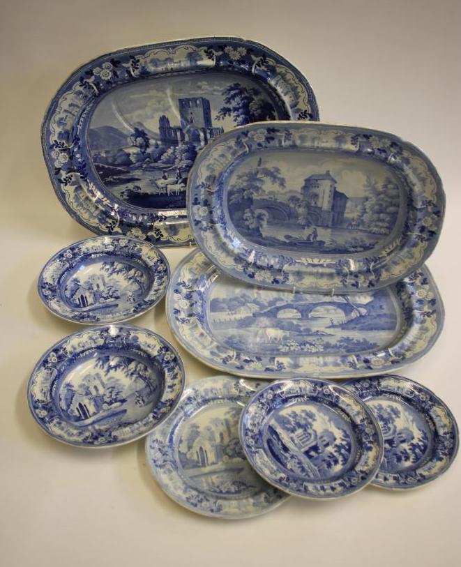BEAUTIES OF ENGLAND BLUE AND WHITE PRINTED EARTHENWARE- comprising a pair of soup plates Image