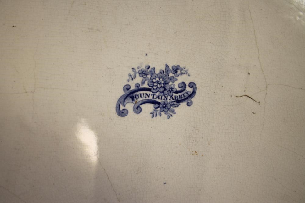 YORKSHIRE INTEREST BLUE AND WHITE PRINTED EARTHENWARE- A "Fountain Abbey" (sic) footbath of rounded Image