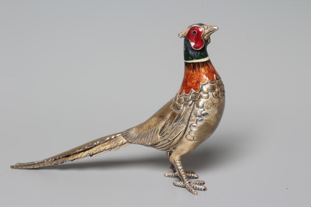 A SILVER AND ENAMEL COCK PHEASANT, probably Saturno, 925 and other indistinct marks, 5" long, 2ozs Image