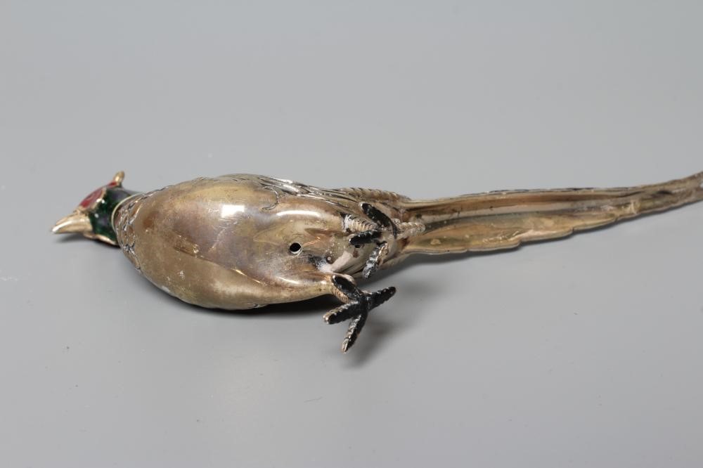 A SILVER AND ENAMEL COCK PHEASANT, probably Saturno, 925 and other indistinct marks, 5" long, 2ozs Image