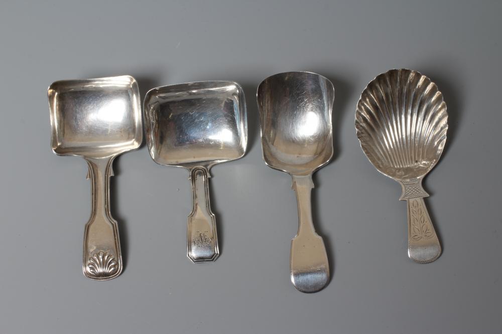 TWO VICTORIAN SILVER FIDDLE PATTERN CADDY SPOONS by George Unite Image