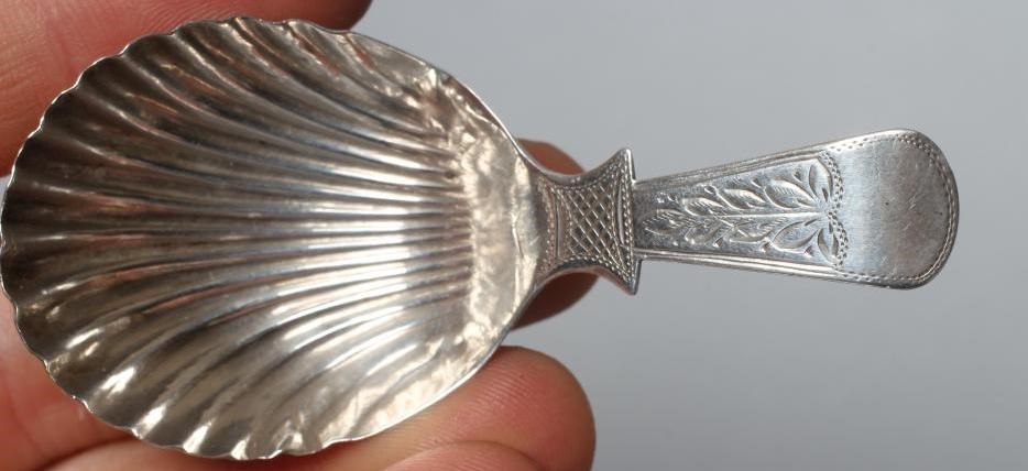 TWO VICTORIAN SILVER FIDDLE PATTERN CADDY SPOONS by George Unite Image