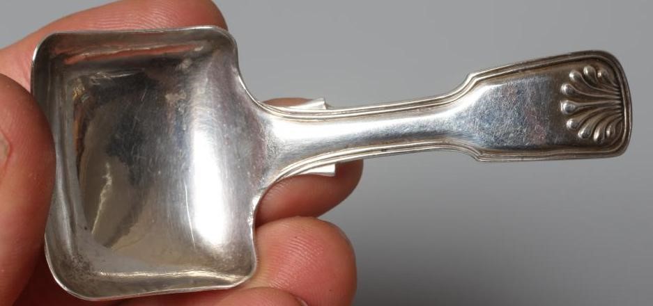 TWO VICTORIAN SILVER FIDDLE PATTERN CADDY SPOONS by George Unite Image