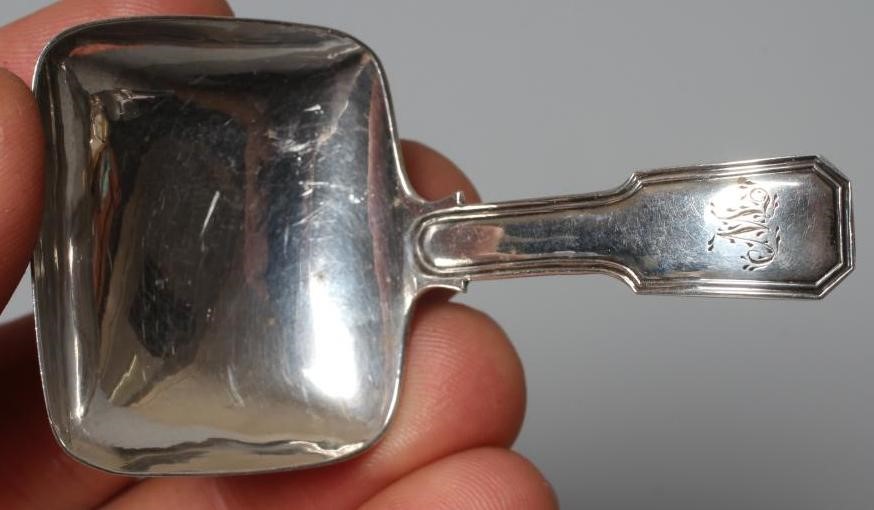 TWO VICTORIAN SILVER FIDDLE PATTERN CADDY SPOONS by George Unite Image